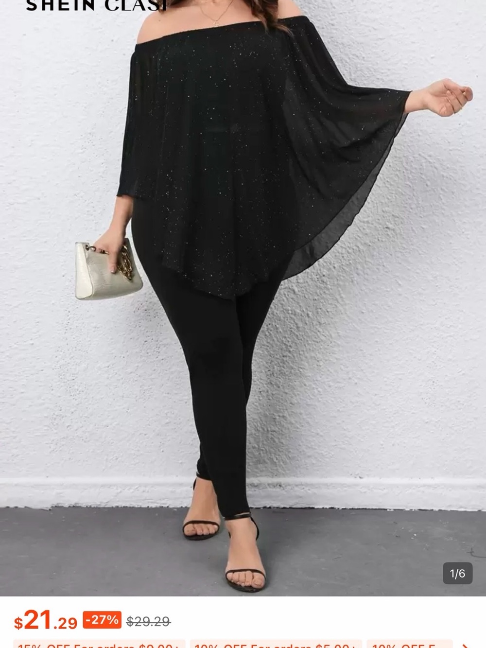 SHEIN Black Sparkle Off-Shoulder Poncho Jumpsuit